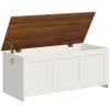 HOOBRO Storage Bench, 47.2" Retro Wooden Storage Chest, Wooden Storage Trunk, Toy Chest with Lift Top, Multifunctional Entryway Organizer, for Entryway, Living Room, White and Walnut WH412CW01 view 1