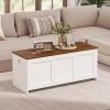 HOOBRO Storage Bench, 47.2" Retro Wooden Storage Chest, Wooden Storage Trunk, Toy Chest with Lift Top, Multifunctional Entryway Organizer, for Entryway, Living Room, White and Walnut WH412CW01 view 2