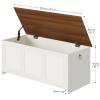 HOOBRO Storage Bench, 47.2" Retro Wooden Storage Chest, Wooden Storage Trunk, Toy Chest with Lift Top, Multifunctional Entryway Organizer, for Entryway, Living Room, White and Walnut WH412CW01 view 3