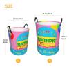 Bedroom Clothes Storage Basket with Handle Portable Storage Laundry Basket, Happy Birthday Balloon Round Single Layer Laundry Basket view 4