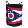 Bedroom Clothes Storage Basket with Handle Portable Storage Laundry Basket, Ohio State Flag Round Single Layer Laundry Basket view 2