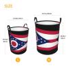 Bedroom Clothes Storage Basket with Handle Portable Storage Laundry Basket, Ohio State Flag Round Single Layer Laundry Basket view 4