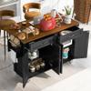 JIJIWANG 53.5'' Farmhouse Mobile Kitchen Island with Power Outlet,Kitchen Storage Island with Drop Leaf and Spice Rack,Rolling Kitchen Cart on Wheels,Rustic Kitchen Islands for Dining Room,Black view 2
