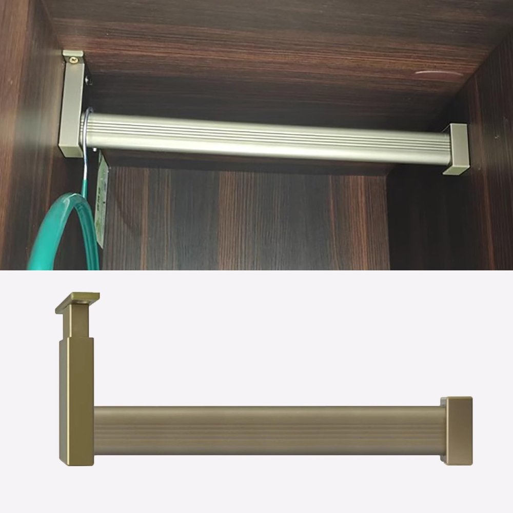 Elitix Wardrobe Rod Rail Socket End Support for Closet, L Shape Clothes Rail Pole Holders Tube, Closet Rail System for Hanging Clothes, Cabinet Pole(Gold,90cm(35 3/8"))