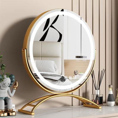 16-Inch Gold LED Vanity Mirror with Lights, Round Lighted Makeup Mirror, 3 Color Modes, Adjustable Brightness, Touch Control, 360 Rotation, Plug-In Circle Mirror for Vanity Desk or Bathroom,12IN