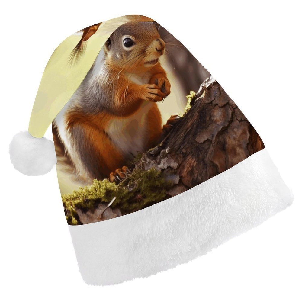 LPSBVNM Adult Christmas Hat,Funny Squirrel Printed Unisex Santa Hat New Year Holiday Decoration Hats for Christmas Festive Holiday Party Supplies