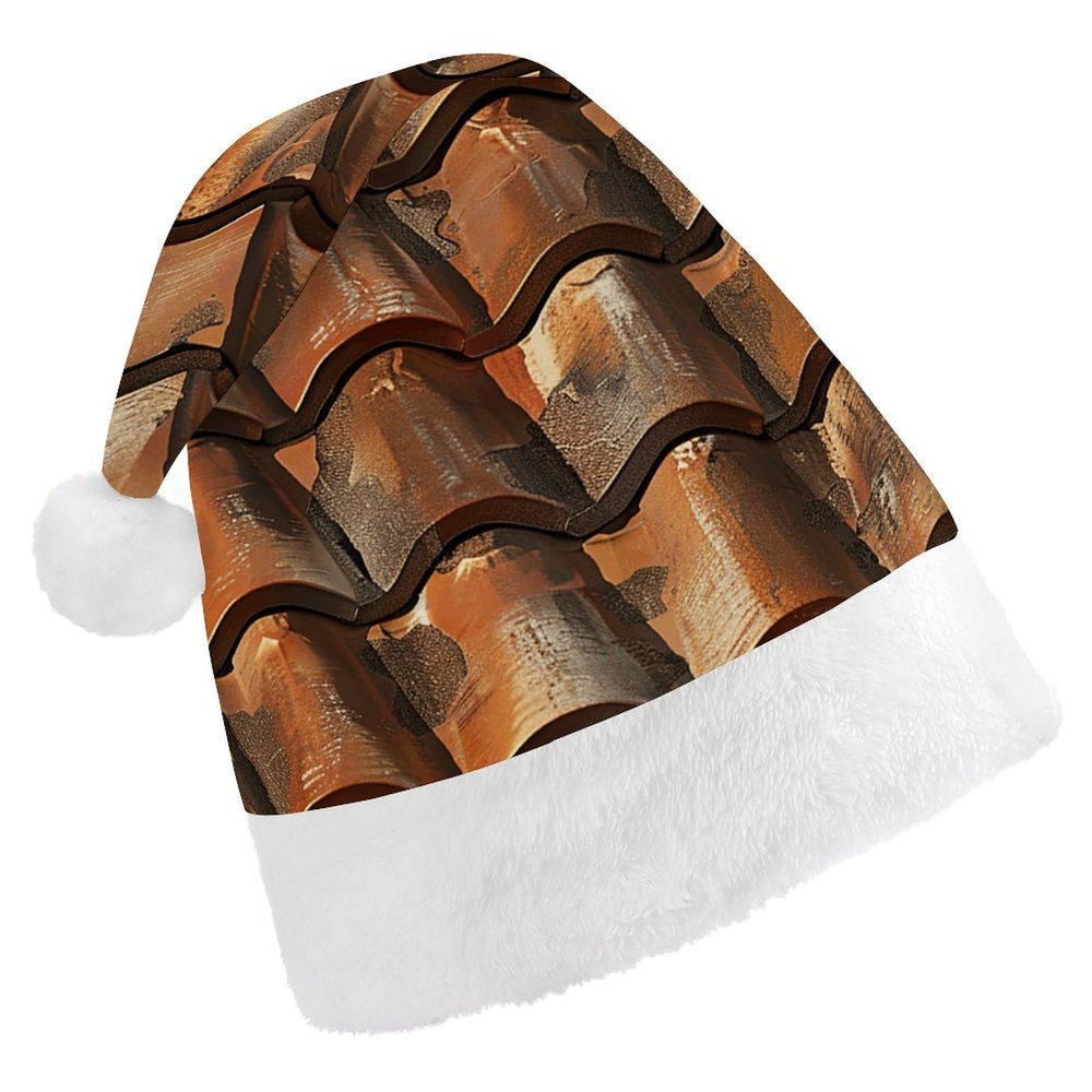 LPSBVNM Adult Christmas Hat,Brown Tile Roof Printed Unisex Santa Hat New Year Holiday Decoration Hats for Christmas Festive Holiday Party Supplies