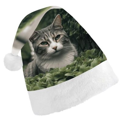 LPSBVNM Adult Christmas Hat,Cat on The Ground Printed Unisex Santa Hat New Year Holiday Decoration Hats for Christmas Festive Holiday Party Supplies