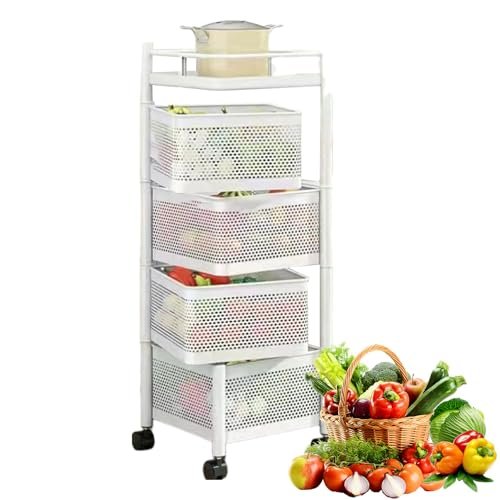 EHVYBDX Kitchen Rotating Storage Shelves Rack with Wheels 2 Tier Standing Vegetable Storage Trolley Basket Household Corner Organization Black