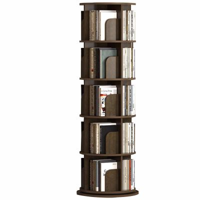 5-Shelf Rotating Bookshelf Floor Standing Multi-Tier Shelf Load-Bearing Stability Easy to use Suitable for Living Room Bedroom Office(Walnut Colored)