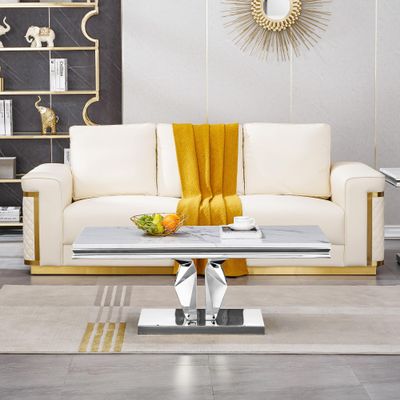 1 Piece Living Room Table,Modern Marble Coffee Table with Stainless Steel Legs and Faux Marble Tabletop,Center Table Tea Table for Home Furniture