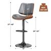 REONEY Swivel Bar Stools Set of 2, Adjustable Bentwood Barstools for Kitchen Counter, Modern PU Leather Upholstered Bar Chair with Back and Footrest, for Kitchen Island, Bar, Dining Room, Gray view 2