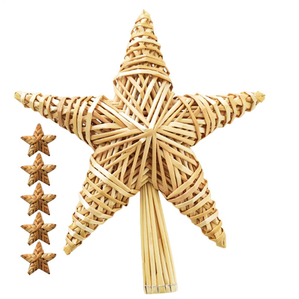 Christmas Star Straw Topper Scandinavian Star Tree Topper, Rustic Straw Pendant | Christmas partyy Star Decor, Easy to Use Farmhouse Star Decoration, Straw Christmas Tree Decor for partyy Supplies