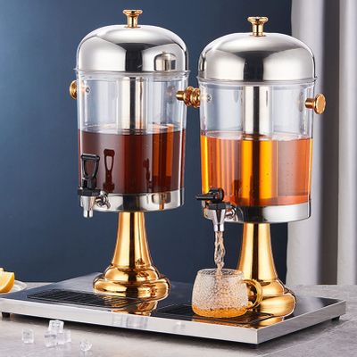 Commercial Drink Dispensers, Set of 2/3 Glass Beverage Dispensers Machine with Faucet, Stainless Steel Juice Dispenser for Parties, Weddings, Lemonade, Breakfast, Hotels (Gold DoubleHead)