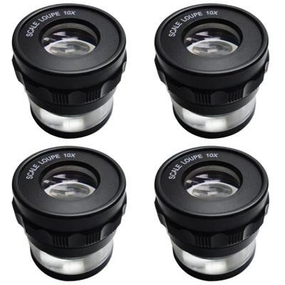 Wuden 4pcs 10X Stand Measuring Magnifier Scale Loupe Magnifying Glass 10X with Scaled Magnifier