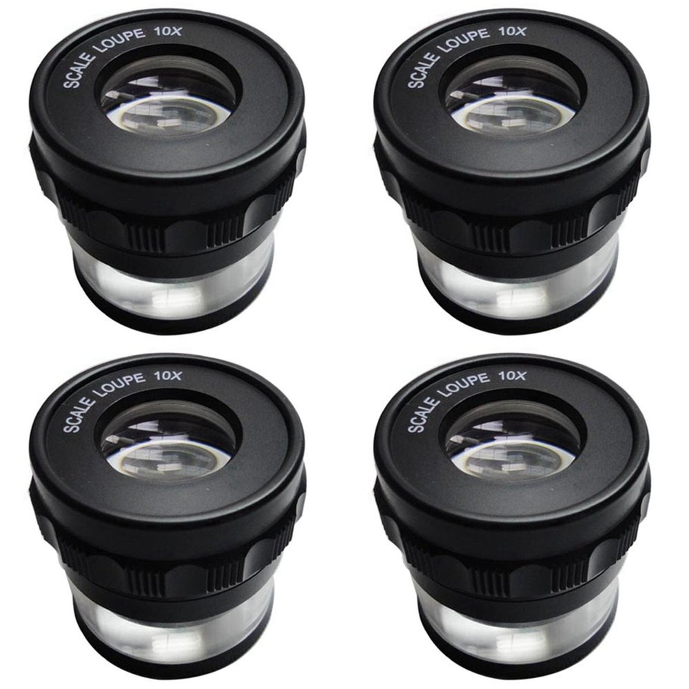Wuden 4pcs 10X Stand Measuring Magnifier Scale Loupe Magnifying Glass 10X with Scaled Magnifier