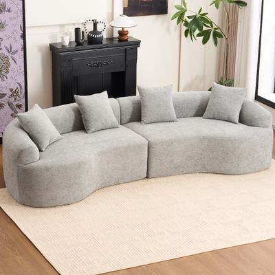 4-Seater Chenille Fabric Sofa with 30D Full Sponge & Spring Cushions, Luxurious Sleeper Sectional Sofa for Living Room, Soft Foam Upholstered Furniture with 4 Pillows, Perfect for Apartments (Grey)