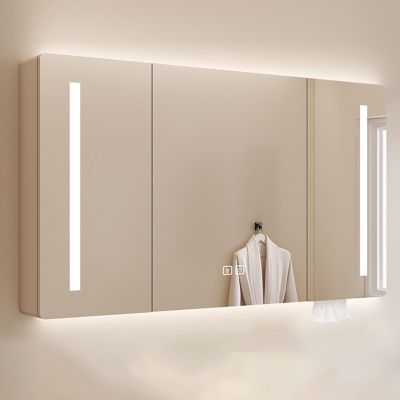 Oak bathroom medicine cabinets with HD mirror,bathroom vanity mirror with led lights and storage,smart mirror medicine with anti fog,Wall Mount Mirror Cabinet with Touch Switch,Paper Hole(Brown,100*13