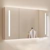 Oak bathroom medicine cabinets with HD mirror,bathroom vanity mirror with led lights and storage,smart mirror medicine with anti fog,Wall Mount Mirror Cabinet with Touch Switch,Paper Hole(Brown,100*13 view 1