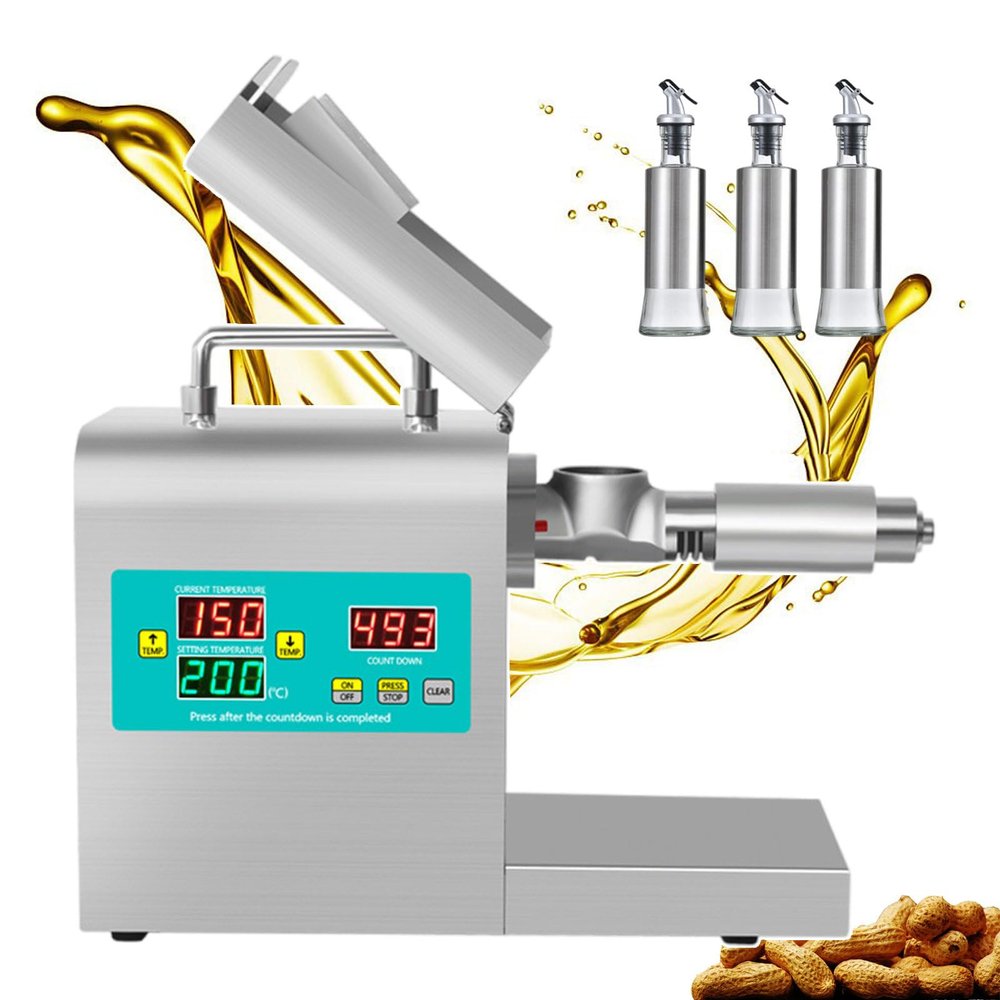 Automatic Oil Press Machine for Commercial Use, Electric Cold/Hot Oil Extractor Stainless Steel Expeller, Oil Press Extractor, Food Oil Extractor, 820W (with 3 Oil Bottle)