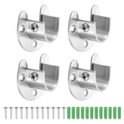 uxcell 4 Pcs 19mm / 3/4" Inch Closet Rod Bracket Stainless Steel U-Shaped Rod Socket Flange Closet Rod Holder for Closet Rod, Silver