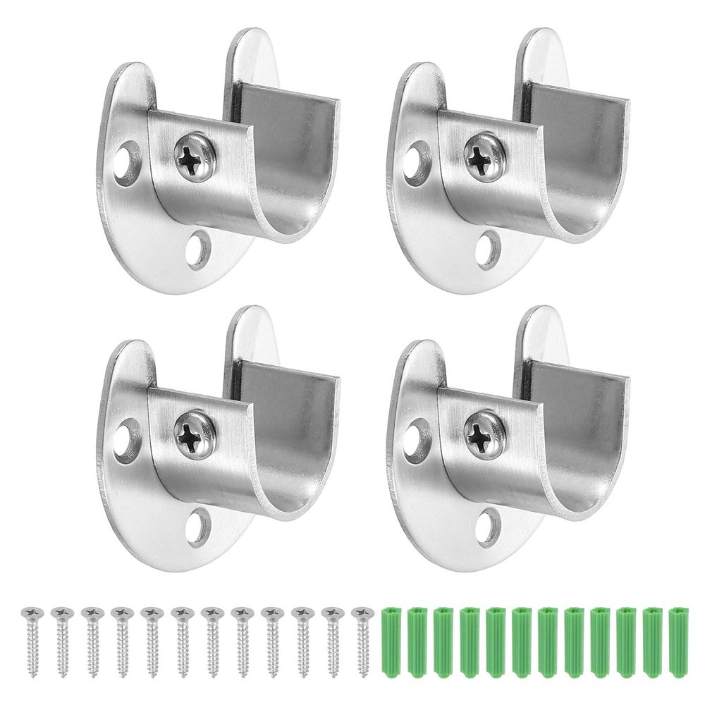 uxcell 4 Pcs 19mm / 3/4" Inch Closet Rod Bracket Stainless Steel U-Shaped Rod Socket Flange Closet Rod Holder for Closet Rod, Silver