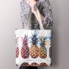 VFMNT Three Pineapple Pattern Canvas Tote Bag Aesthetic Cute Cotton Tote Bag Fashion Tote Shoulder Bag Casual Grocery Shopping Bag for Vacation Work Travel Daily Use Gift view 2