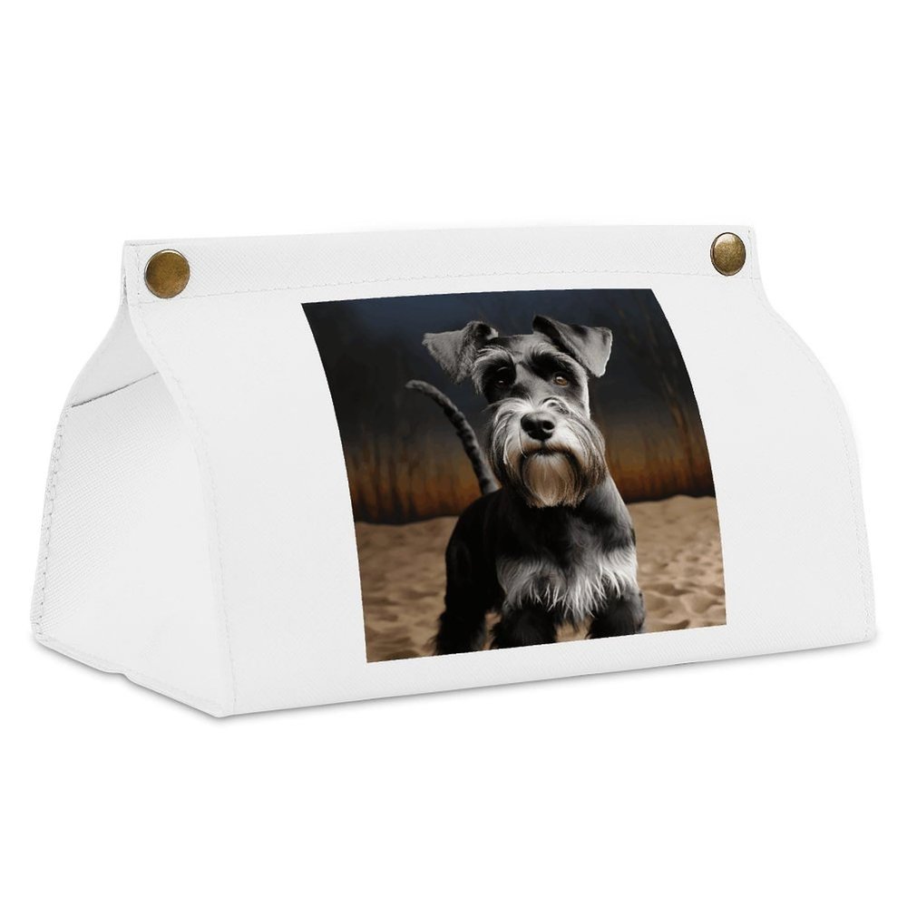Animal Schnauzer Dog Tissue Box Pu Leather Square Tissue Box Holder Napkins Dispenser Decorative Facial Holder Organizer for Vanity Dresser Night Stand Table Countertop Office Car