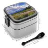 HJKBCV Bento Box Adult Grand Teton National Park Double Layer Stackable Lunch Box Leak-Proof Box with Portable Food Storage Utensil Set Lunch Box for Dining Work Picnic view 2