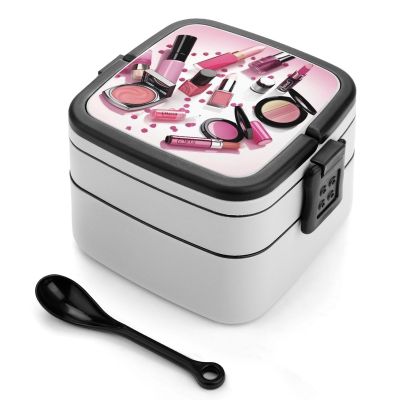 HJKBCV Bento Box Adult Modern Woman Cosmetic Double Layer Stackable Lunch Box Leak-Proof Box with Portable Food Storage Utensil Set Lunch Box for Dining Work Picnic