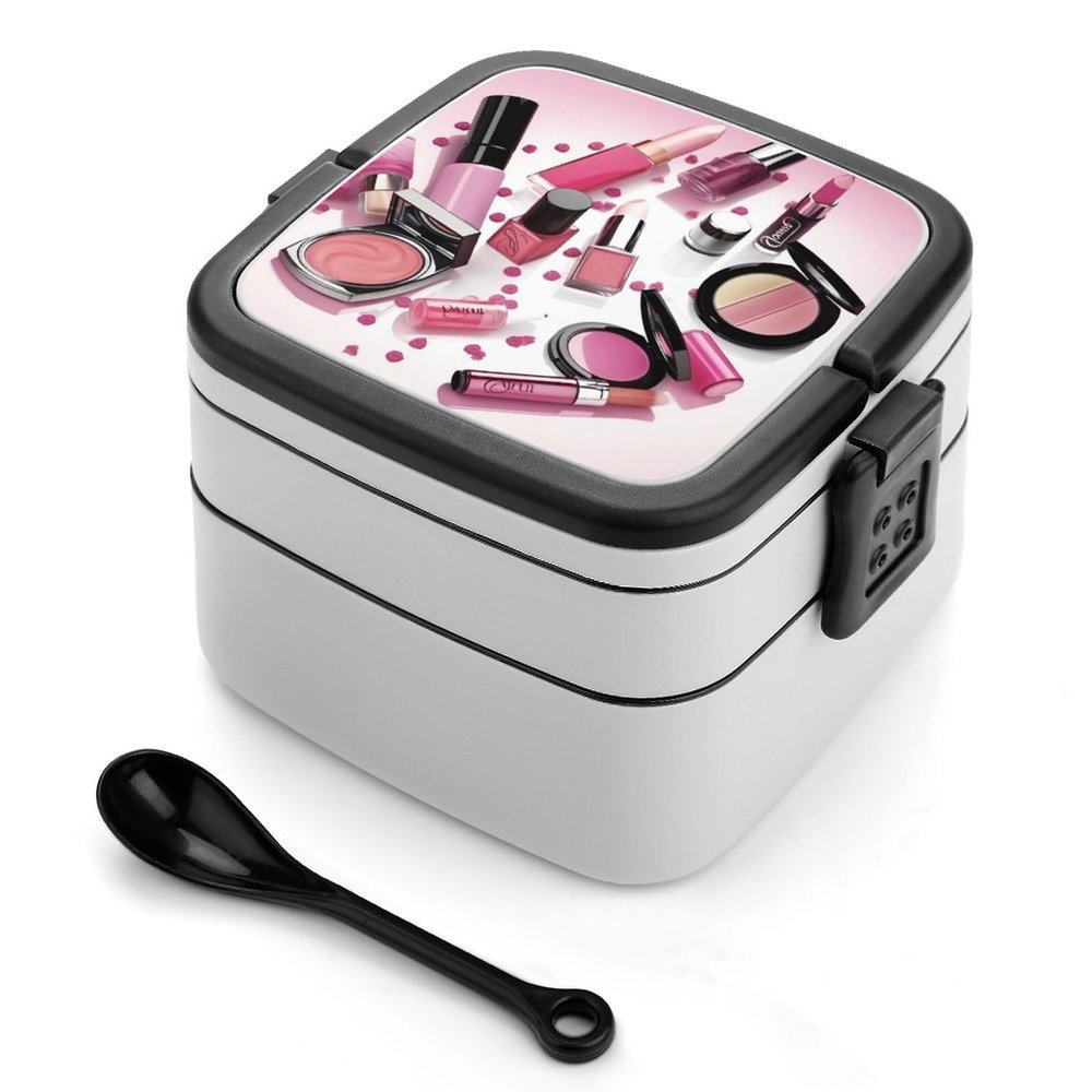 HJKBCV Bento Box Adult Modern Woman Cosmetic Double Layer Stackable Lunch Box Leak-Proof Box with Portable Food Storage Utensil Set Lunch Box for Dining Work Picnic