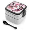 HJKBCV Bento Box Adult Modern Woman Cosmetic Double Layer Stackable Lunch Box Leak-Proof Box with Portable Food Storage Utensil Set Lunch Box for Dining Work Picnic view 1