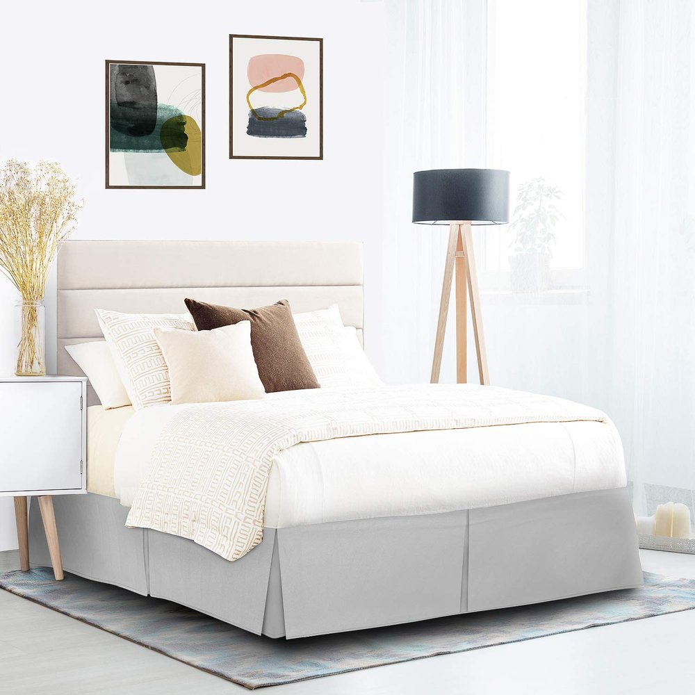 1000 TC Box Pleated Bed Skirt, King Size Silver Solid, 12" Inch Tailored Drop 100% Egyptian Cotton Easy Fit with Bed Skirt - Luxury Pleated Dust Ruffle, Hotel Quality Modern Bed Skirt