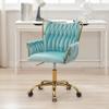 ABET Velvet Desk Chair with Wheels, Cute Upholstered Swivel Office Chair, Modern Gold Rolling Hand Woven Height Adjustable Armchair for Women Girls Home Makeup, Vanity, Nail Salon, Light Blue view 1