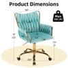 ABET Velvet Desk Chair with Wheels, Cute Upholstered Swivel Office Chair, Modern Gold Rolling Hand Woven Height Adjustable Armchair for Women Girls Home Makeup, Vanity, Nail Salon, Light Blue view 2