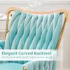 ABET Velvet Desk Chair with Wheels, Cute Upholstered Swivel Office Chair, Modern Gold Rolling Hand Woven Height Adjustable Armchair for Women Girls Home Makeup, Vanity, Nail Salon, Light Blue view 3