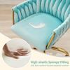 ABET Velvet Desk Chair with Wheels, Cute Upholstered Swivel Office Chair, Modern Gold Rolling Hand Woven Height Adjustable Armchair for Women Girls Home Makeup, Vanity, Nail Salon, Light Blue view 4