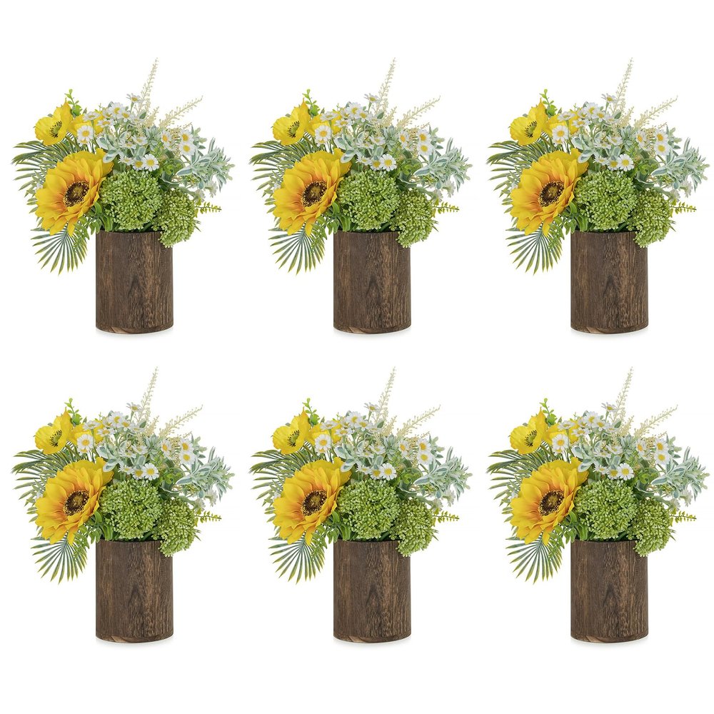 NUPTIO Wood Vases Rustic Centerpiece: 6 Pcs 5.1" Wooden Vase for Home Decor - Brown Small Vase for Wedding Table Living Room Shelf Decor