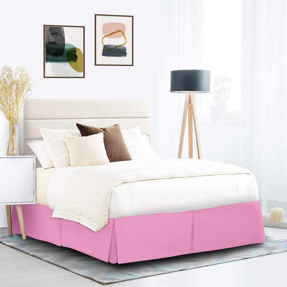 1000 TC Box Pleated Bed Skirt, Twin XL Size Pink Solid, 14" Inch Tailored Drop 100% Egyptian Cotton Easy Fit with Bed Skirt - Luxury Pleated Dust Ruffle, Hotel Quality Modern Bed Skirt