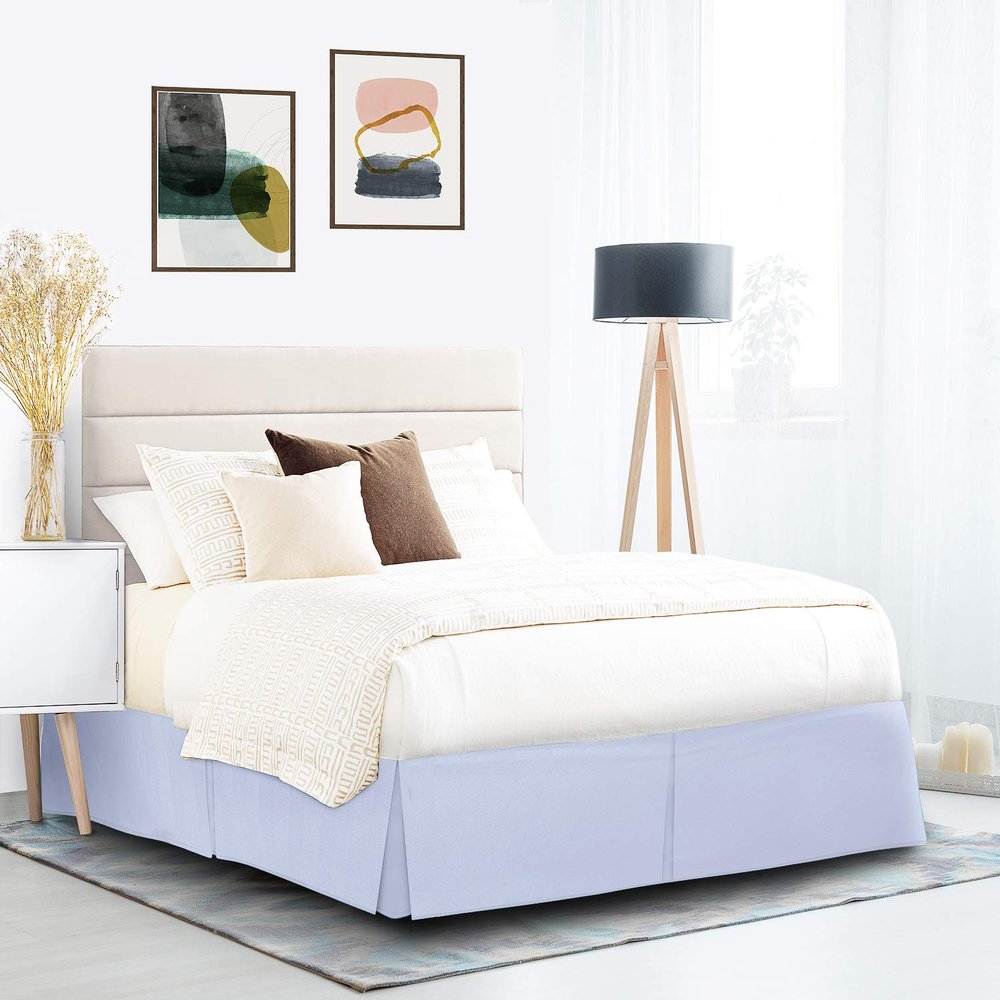 1000 TC Box Pleated Bed Skirt, King Size Light Blue Solid, 12" Inch Tailored Drop 100% Egyptian Cotton Easy Fit with Bed Skirt - Luxury Pleated Dust Ruffle, Hotel Quality Modern Bed Skirt