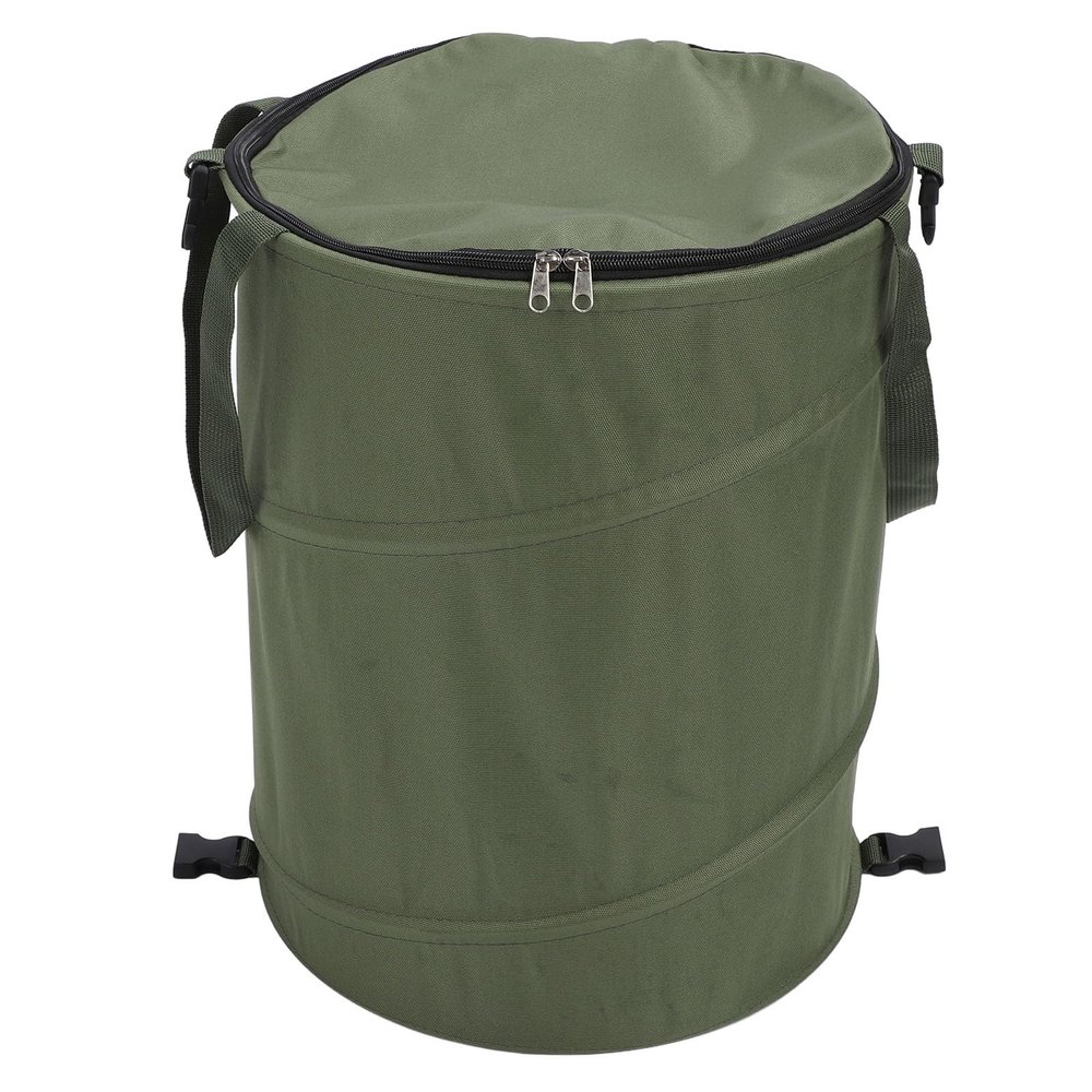 Camping Trash Can with Zippered Lid 24 Gallons Large Capacity Foldable Portable Garden Garbage Container for Outdoor Picnic (Green)