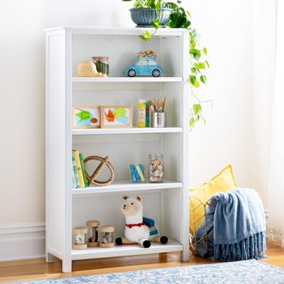 Guidecraft Taiga 4-Shelf Bookcase - White: 54" Bookshelf and Storage Unit for Bedrooms or Playrooms, Wooden Furniture for Books, Toys, School Supplies