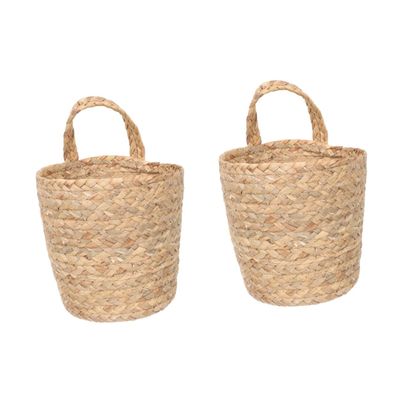 ASAKKURA 2pcs Wall Hanging Storage Basket Woven Seagrass Basket for Home Organization Decorative Sundries Organizer for Wall Desktop and