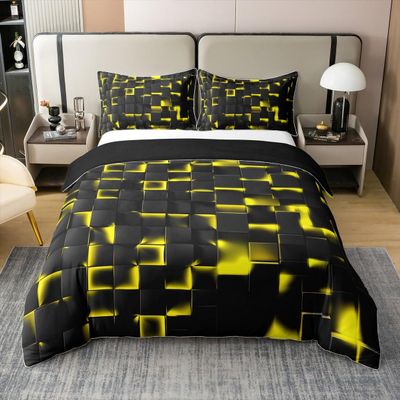 100% Cotton Yellow Light Geometric Bedding Set King Geometric Strip Lines Duvet Cover for Bedroom Decor Abstract Modern Comforter Cover (Not Comforter),3 Pcs