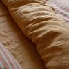 Washed Linen Blue Vertical Stripes Duvet Cover Set 4Pcs Soft Breathable Bedding Set 1Bed Sheet 2 Pillowshams(Natural Linen),Bed view 2