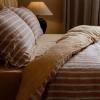 Washed Linen Blue Vertical Stripes Duvet Cover Set 4Pcs Soft Breathable Bedding Set 1Bed Sheet 2 Pillowshams(Natural Linen),Bed view 3