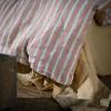 Washed Linen Blue Vertical Stripes Duvet Cover Set 4Pcs Soft Breathable Bedding Set 1Bed Sheet 2 Pillowshams(Natural Linen),Bed view 4