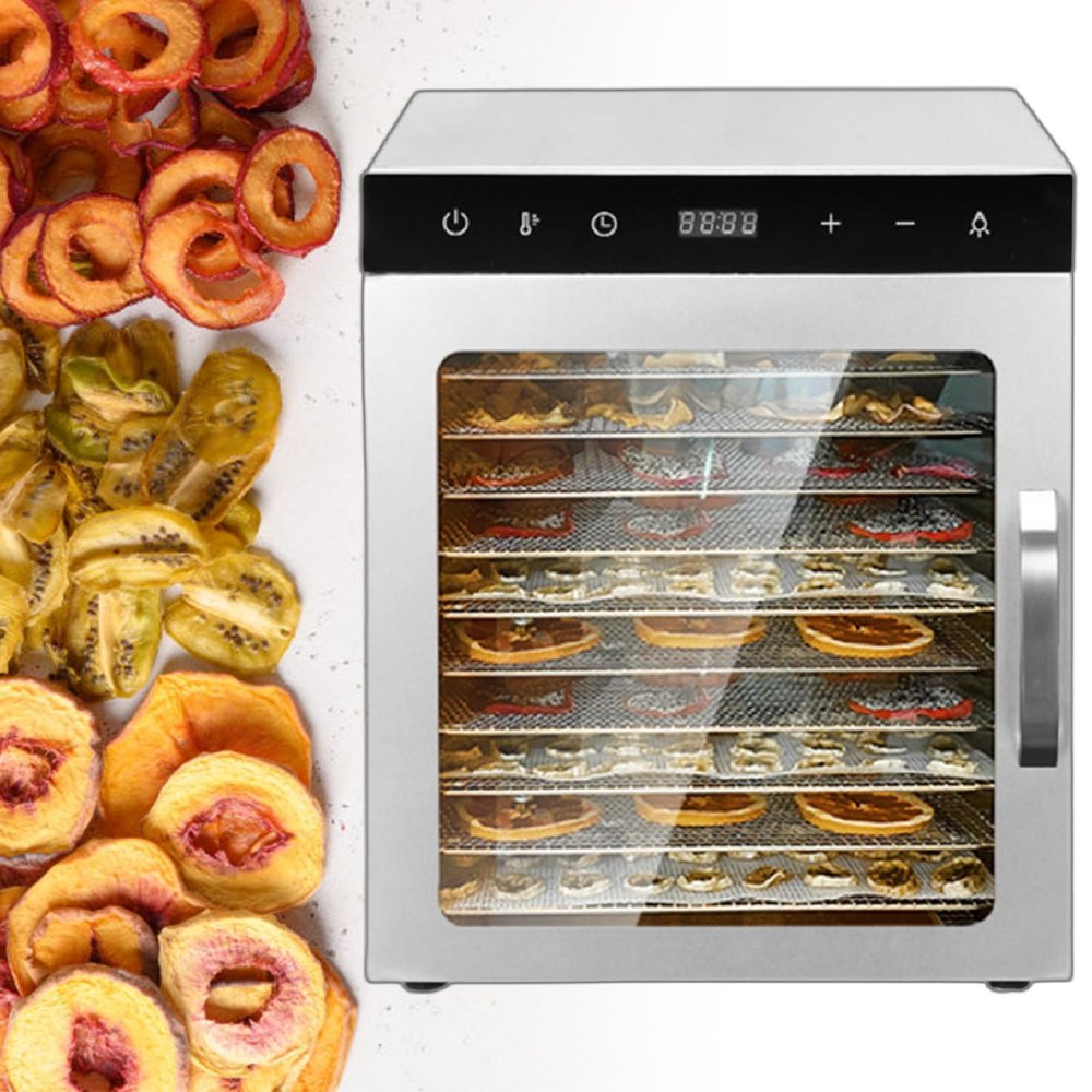 800W Commercial Food Dehydrator, 8/10 Trays Stainless Steel Trays, Veggies Dehydrator Machine with Digital Temperature and Timer,10Tray-220V