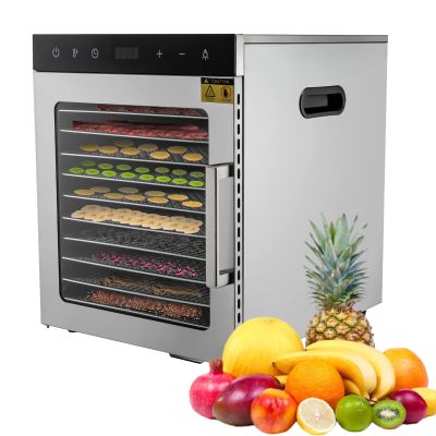 Electric Commercial Food Dryer Machine, 8/10 Tray Stainless Steel Food Dehydrator, Dryer with 30-90C Adjustable Thermostat & 24hour Digital Timer,8Tray-110V