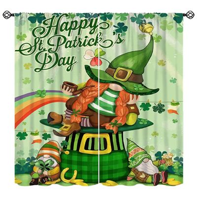 St. Patrick's Day Leprechaun Gnome with Green Hat Blackout Window Treatment for Living Room Bedroom Kitchen St. Patrick's Day Clover Decor Window Drapes 42" W X 63" L